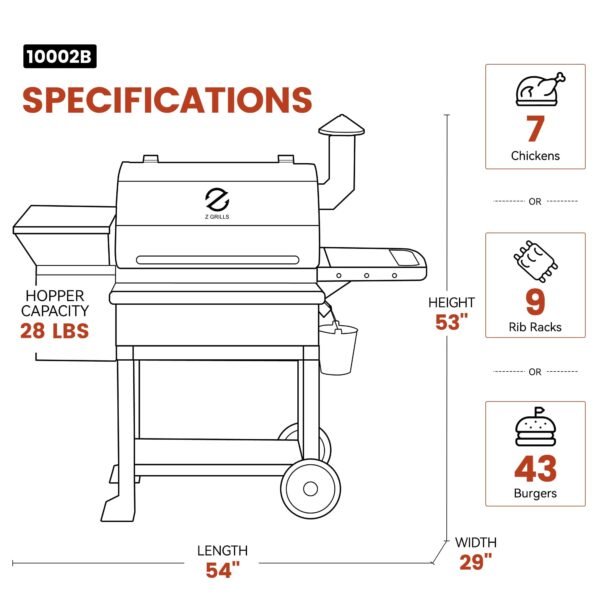 Z GRILLS Powerhouse 1056 sq.in Black Pellet Grill & Smoker 10002B with PID Controller, Foldable Front Shelf and Rain Cover