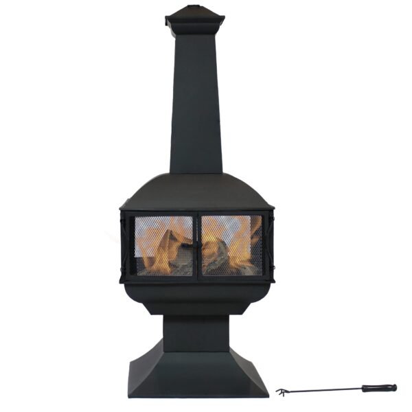 Sunnydaze 57" 360-Degree View Steel Wood-Burning Chiminea with Grate, Poker, and Cover