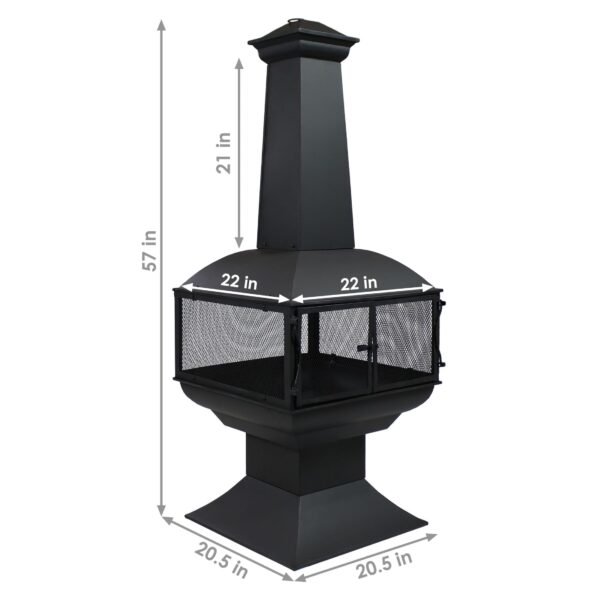 Sunnydaze 57" 360-Degree View Steel Wood-Burning Chiminea with Grate, Poker, and Cover