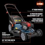 SENIX Self-Propelled Gas Lawn Mower, 22in Cutting Blade / 23in Cutting Deck, 150 cc 4-Cycle Made in Briggs & Stratton Engine , 3-In-1, 6-Position Adjustment, 11in Rear Wheels, LSSG-H3