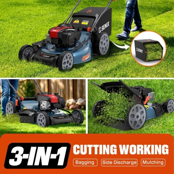 SENIX Self-Propelled Gas Lawn Mower, 22in Cutting Blade / 23in Cutting Deck, 150 cc 4-Cycle Made in Briggs & Stratton Engine , 3-In-1, 6-Position Adjustment, 11in Rear Wheels, LSSG-H3
