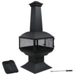 Sunnydaze 57" 360-Degree View Steel Wood-Burning Chiminea with Grate, Poker, and Cover