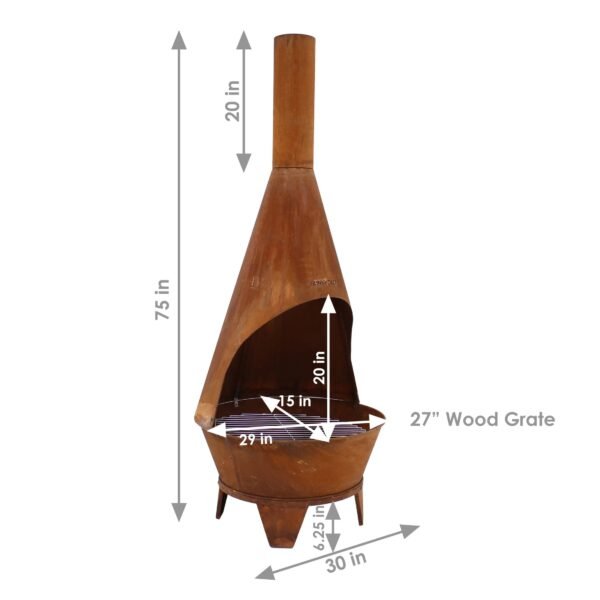 Sunnydaze 75" Mexican-Style Rust Patina Finish Steel Wood-Burning Chiminea with Grill Grate