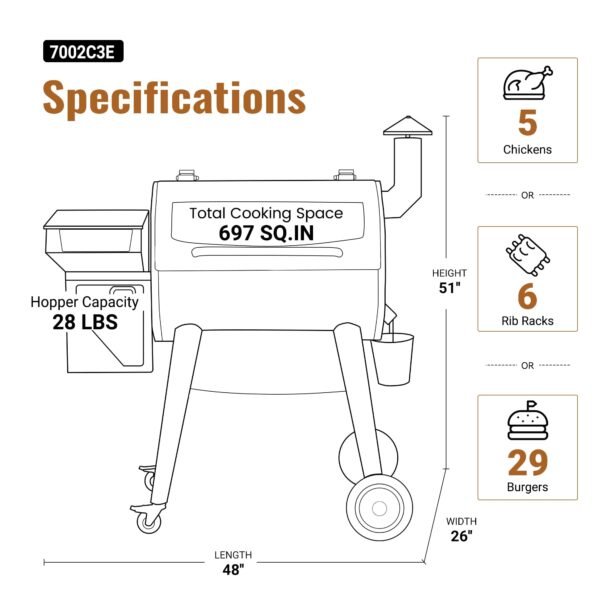 Z GRILLS Backyard Warrior 697 sq.in 8-in-1 Wood Pellet Grill Smoker with PID V3.0 Technology, LCD Screen, Meat Probes and Rain Cover