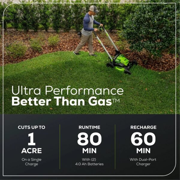 Greenworks 60V 25" Cordless Brushless Self-Propelled Mower + Two (2) 4.0Ah Batteries & Dual Port Charger