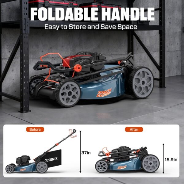SENIX Self-Propelled Gas Lawn Mower, 22in Cutting Blade / 23in Cutting Deck, 150 cc 4-Cycle Made in Briggs & Stratton Engine , 3-In-1, 6-Position Adjustment, 11in Rear Wheels, LSSG-H3