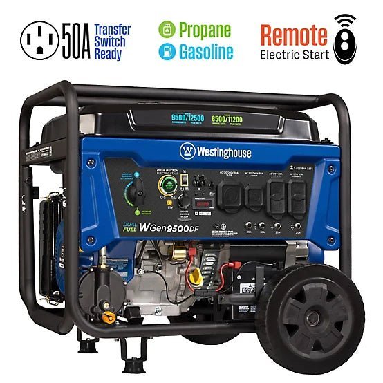 Westinghouse 12,500/9,500-Watt Dual-Fuel Portable Generator, Electric Start, Transfer Switch Ready