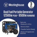 Westinghouse 12,500/9,500-Watt Dual-Fuel Portable Generator, Electric Start, Transfer Switch Ready