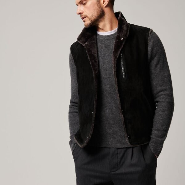 August Suede Leather Vest with Shearling Lining