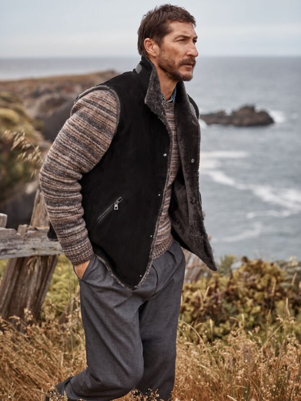 August Suede Leather Vest with Shearling Lining