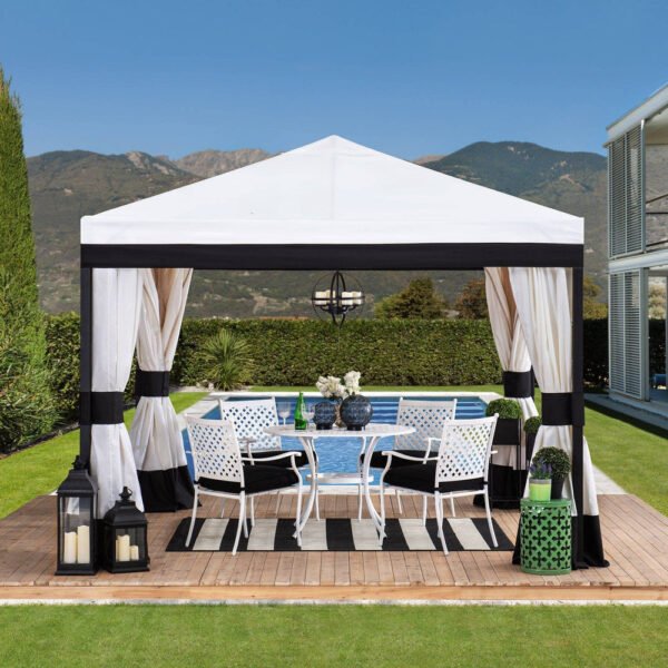 SUNJOY 10x10 White Gazebo with Curtain and Netting