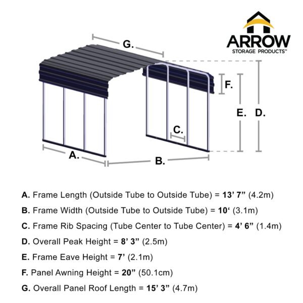 Arrow 10 x 15 x 7 ft Eggshell Carport