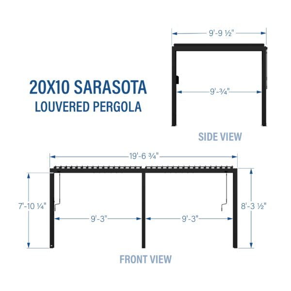 20x10 Sarasota Steel Louvered Pergola