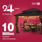 SUNJOY 10x12 Cedar Gazebo Pergola with Bar Shelves and Power Port