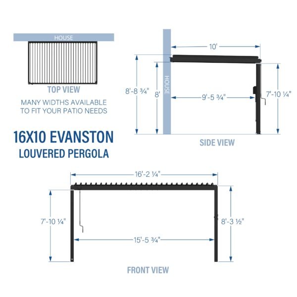 16x10 Evanston Wall Mounted Louvered Pergola