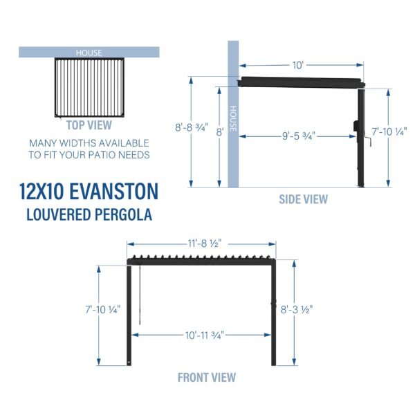 12x10 Evanston Wall Mounted Louvered Pergola