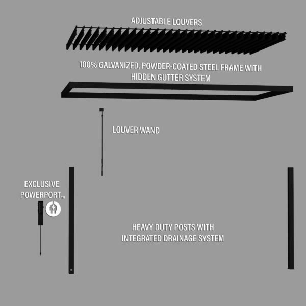 18x10 Evanston Wall Mounted Louvered Pergola
