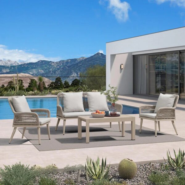 PURPLE LEAF Rivra 4-Piece Patio Conversation Set with Wicker Chairs and Thick Sofa Cushions for Garden