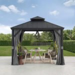 SUNJOY 10x10 Hardtop Gazebo with Aluminum Frame, Netting, and Curtain