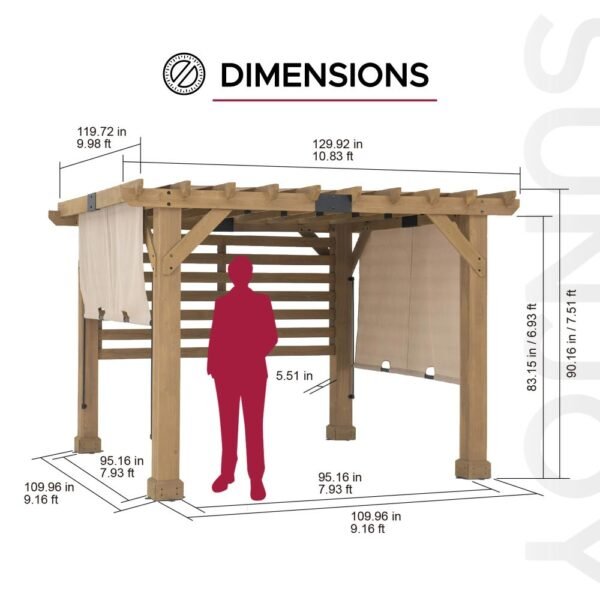 SUNJOY 10x11 Outdoor Wooden Hot Tub Pergola with Adjustable Canopy