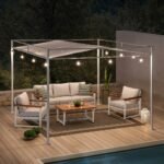 SUNJOY 10x10 Darkeford Metal Pergola with Sling Fabric Canopy - White