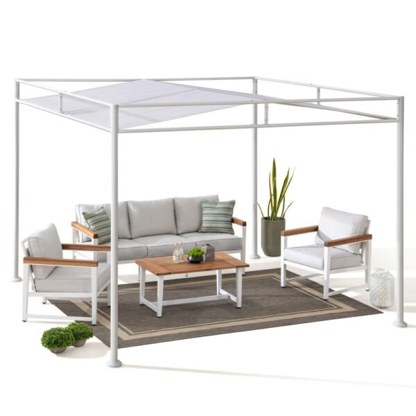 SUNJOY 10x10 Darkeford Metal Pergola with Sling Fabric Canopy - White