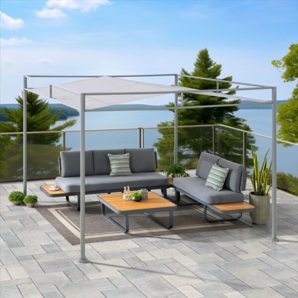 SUNJOY 10x10 Darkeford Metal Pergola with Sling Fabric Canopy - Gray