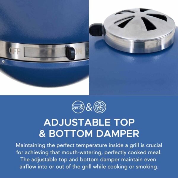 SUNJOY 20 Inch Charcoal Grill, Kamado Grill with Pizza Stone, Ultimate Egg BBQ Grill and Smoker with Wheels - Blue