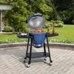 SUNJOY 20 Inch Charcoal Grill, Kamado Grill with Pizza Stone, Ultimate Egg BBQ Grill and Smoker with Wheels - Blue