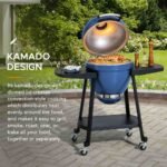 SUNJOY 20 Inch Charcoal Grill, Kamado Grill with Pizza Stone, Ultimate Egg BBQ Grill and Smoker with Wheels - Blue