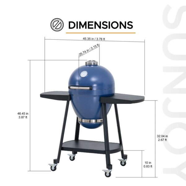 SUNJOY 20 Inch Charcoal Grill, Kamado Grill with Pizza Stone, Ultimate Egg BBQ Grill and Smoker with Wheels - Blue