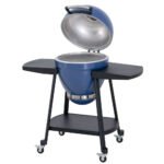 SUNJOY 20 Inch Charcoal Grill, Kamado Grill with Pizza Stone, Ultimate Egg BBQ Grill and Smoker with Wheels - Blue