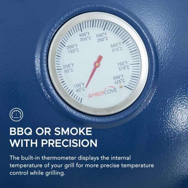 SUNJOY 20 Inch Charcoal Grill, Kamado Grill with Pizza Stone, Ultimate Egg BBQ Grill and Smoker with Wheels - Blue