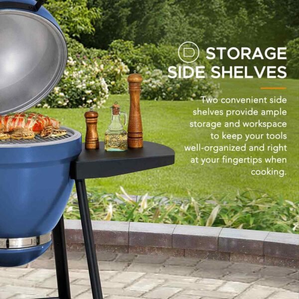 SUNJOY 20 Inch Charcoal Grill, Kamado Grill with Pizza Stone, Ultimate Egg BBQ Grill and Smoker with Wheels - Blue