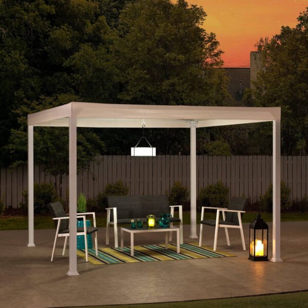 SUNJOY 10x10 White Steel Flat Top Gazebo with Ceiling Hook