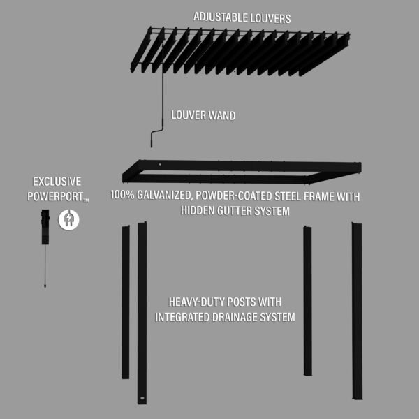 10x10 Sarasota Steel Louvered Pergola