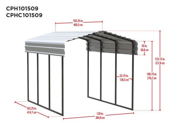 Arrow 10 x 15 x 9 ft Charcoal Carport