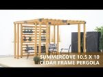 SUNJOY 10x10 Wooden Pergola with Privacy Screen & Hanging Planters
