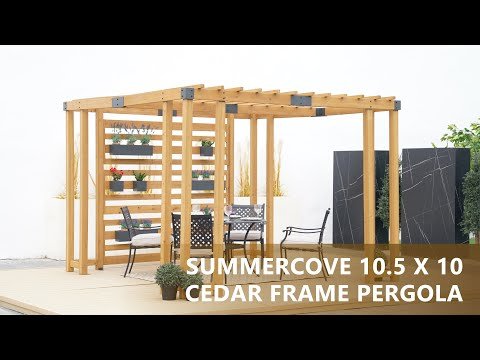SUNJOY 10x10 Wooden Pergola with Privacy Screen & Hanging Planters