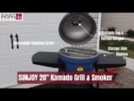SUNJOY 20 Inch Charcoal Grill, Kamado Grill with Pizza Stone, Ultimate Egg BBQ Grill and Smoker with Wheels - Blue