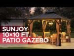 SUNJOY 10x10 Hardtop Gazebo with Aluminum Frame, Netting, and Curtain