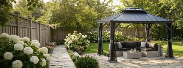 SUNJOY 10x12 Aluminum Frame Hardtop Gazebo with Solar Panel and Netting