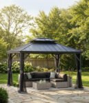 SUNJOY 10x12 Aluminum Frame Hardtop Gazebo with Solar Panel and Netting