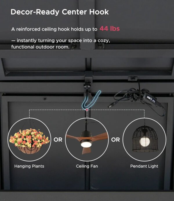 SUNJOY 10x12 Aluminum Frame Hardtop Gazebo with Solar Panel and Netting