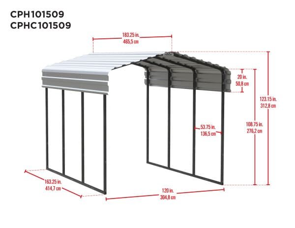 Arrow 10 x 15 x 9 ft Charcoal Carport