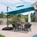 PURPLE LEAF Patio Umbrella with Base, Cantilever Umbrellas for Pool, Turquoise Blue