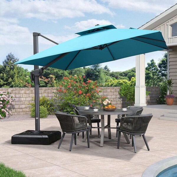 PURPLE LEAF Patio Umbrella with Base, Cantilever Umbrellas for Pool, Turquoise Blue