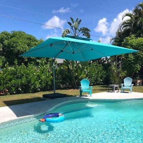 PURPLE LEAF Patio Umbrella with Base, Cantilever Umbrellas for Pool, Turquoise Blue