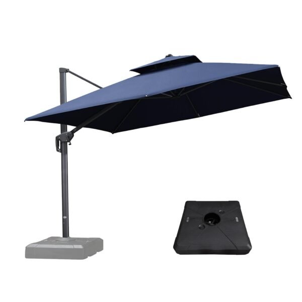 PURPLE LEAF Outdoor Patio Umbrella with Base, Garden Pool Umbrella, Navy Blue