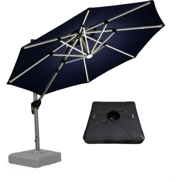 PURPLE LEAF Outdoor Patio Umbrella with Base, Garden Pool Umbrella, Navy Blue
